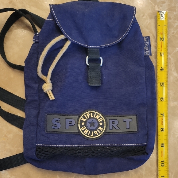 Kipling Navy Mini Sport Backpack w/ Tan Stitching, Logo  & Rope - Picture 14 of 16
